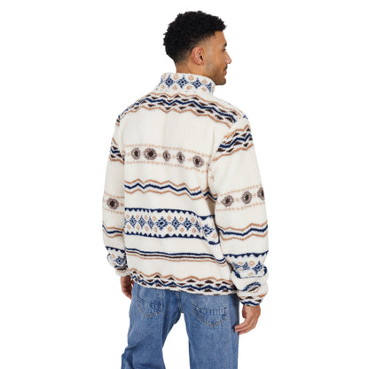 Cream-Multicoloured - Back - Brave Soul Mens Borg Quarter Zip Sweatshirt