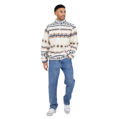 Cream-Multicoloured - Lifestyle - Brave Soul Mens Borg Quarter Zip Sweatshirt