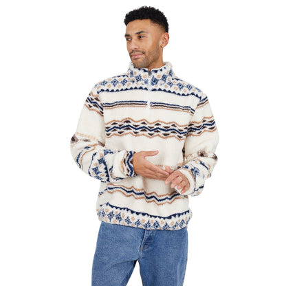 Cream-Multicoloured - Front - Brave Soul Mens Borg Quarter Zip Sweatshirt