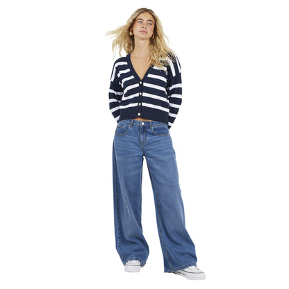 Navy-White - Lifestyle - Brave Soul Womens-Ladies Striped V Neck Cardigan