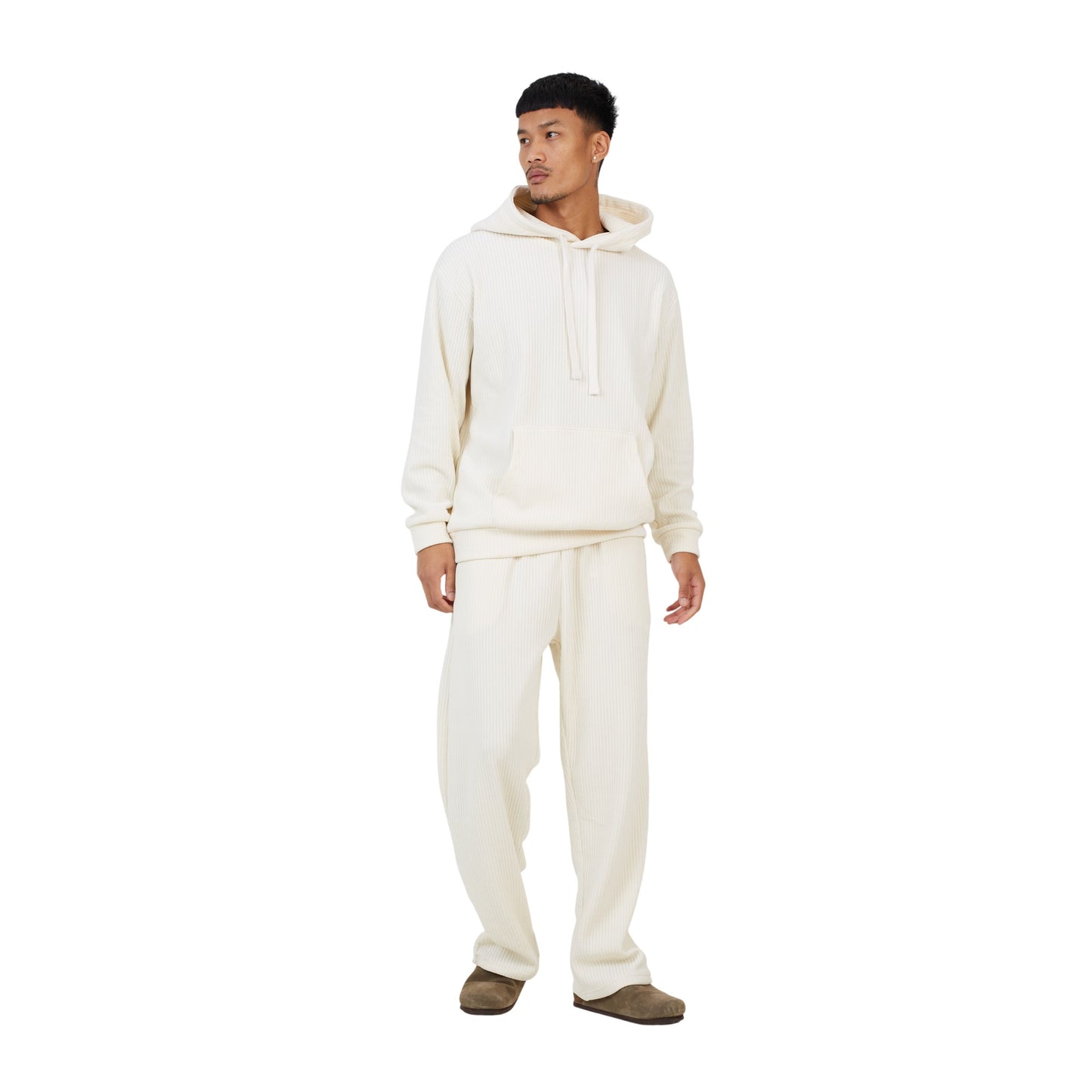 Cream - Side - Brave Soul Mens Open Hem Wide Leg Joggers