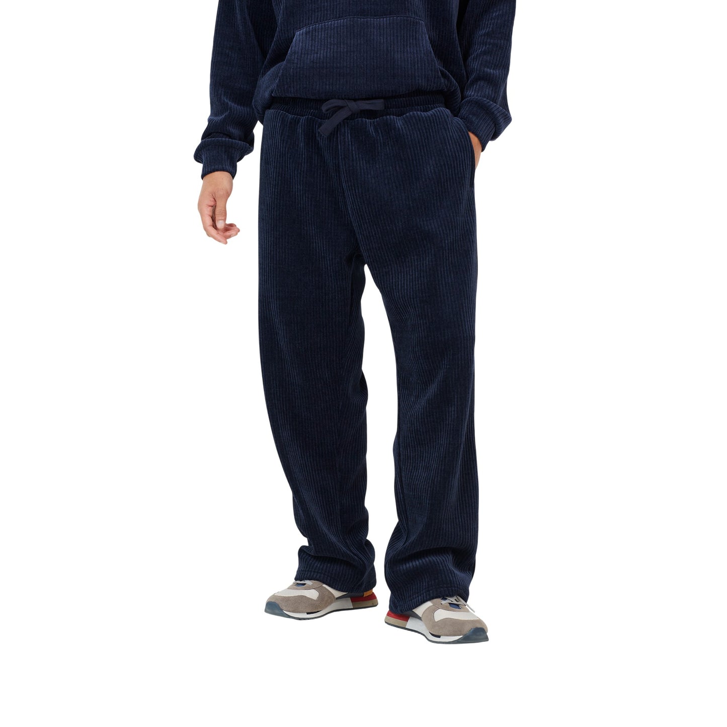 Navy - Front - Brave Soul Mens Open Hem Wide Leg Joggers