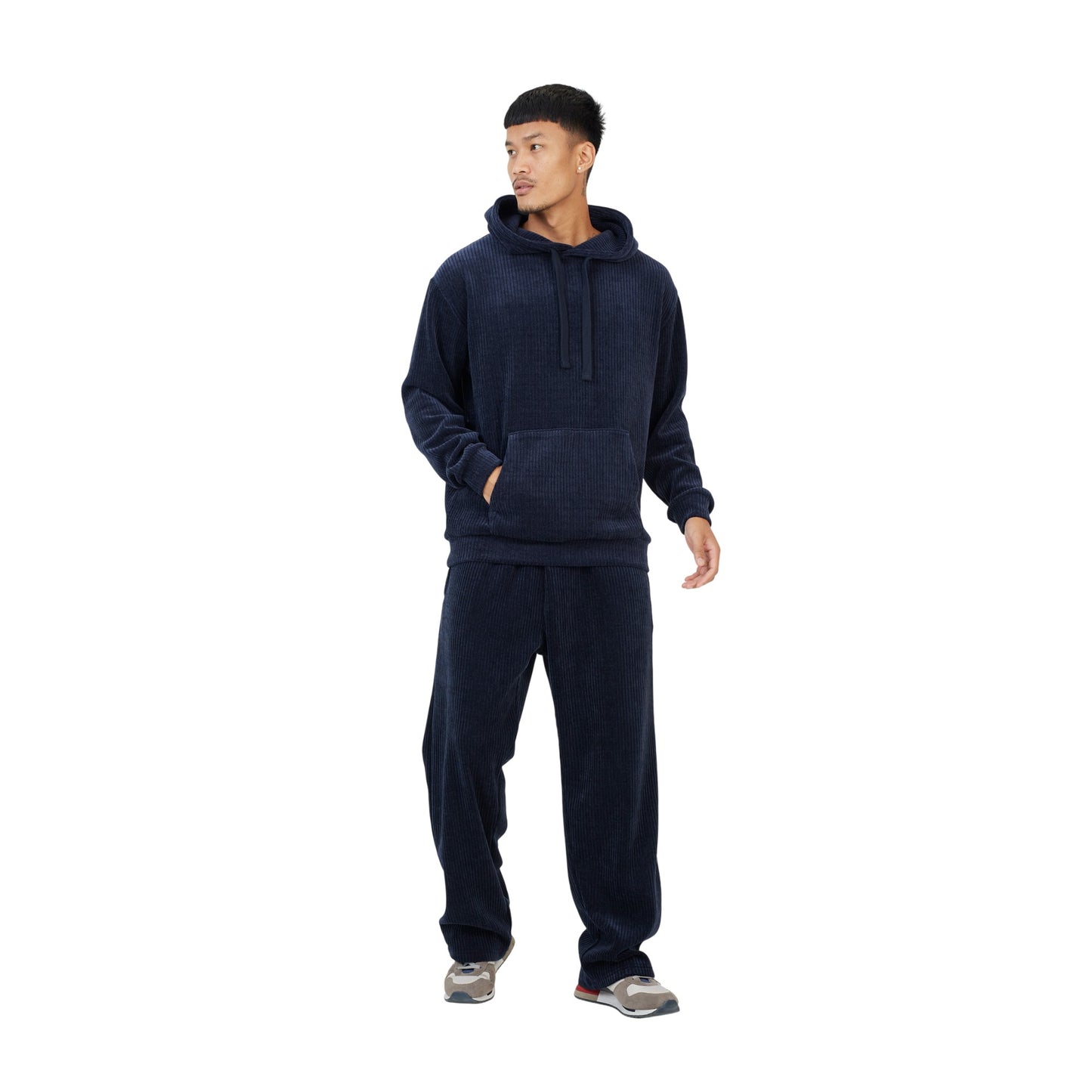 Navy - Side - Brave Soul Mens Open Hem Wide Leg Joggers