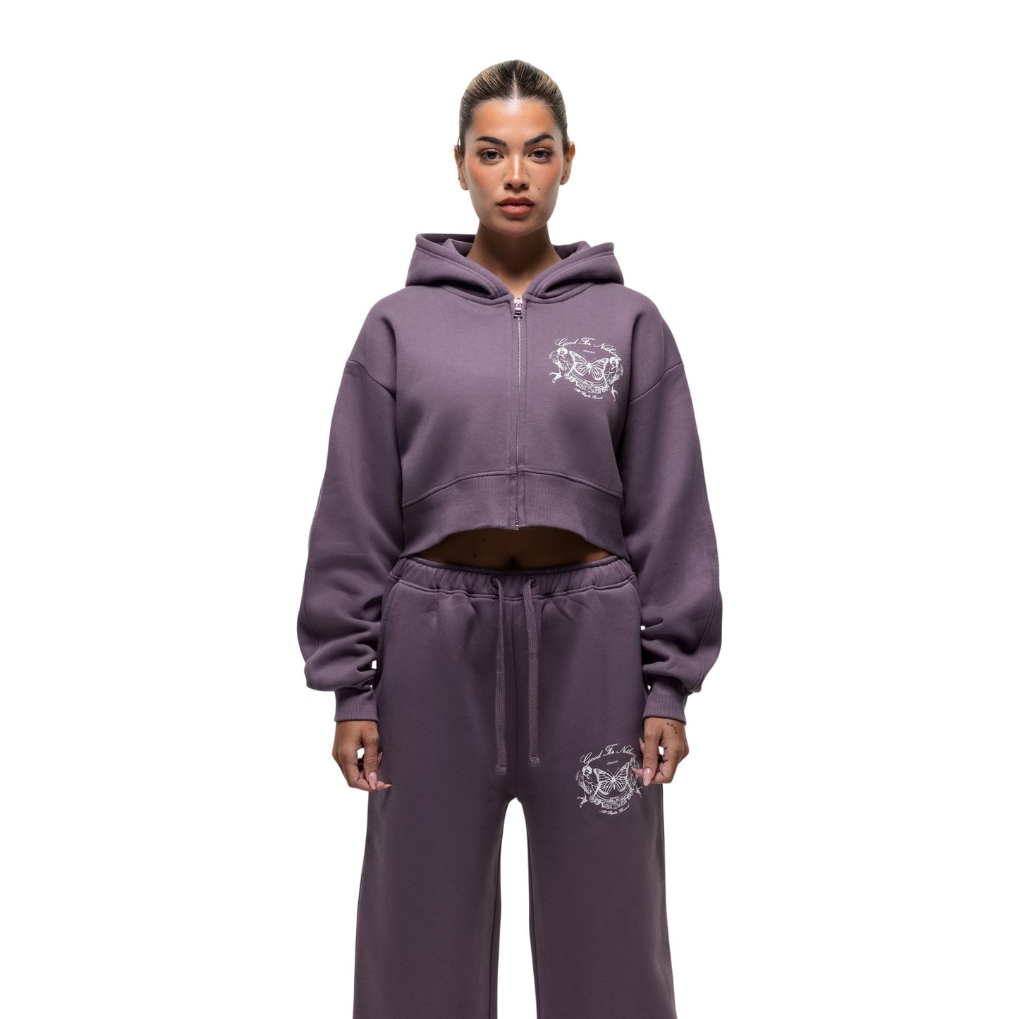 Purple - Front - Good For Nothing Womens-Ladies Angel Full Zip Crop Hoodie