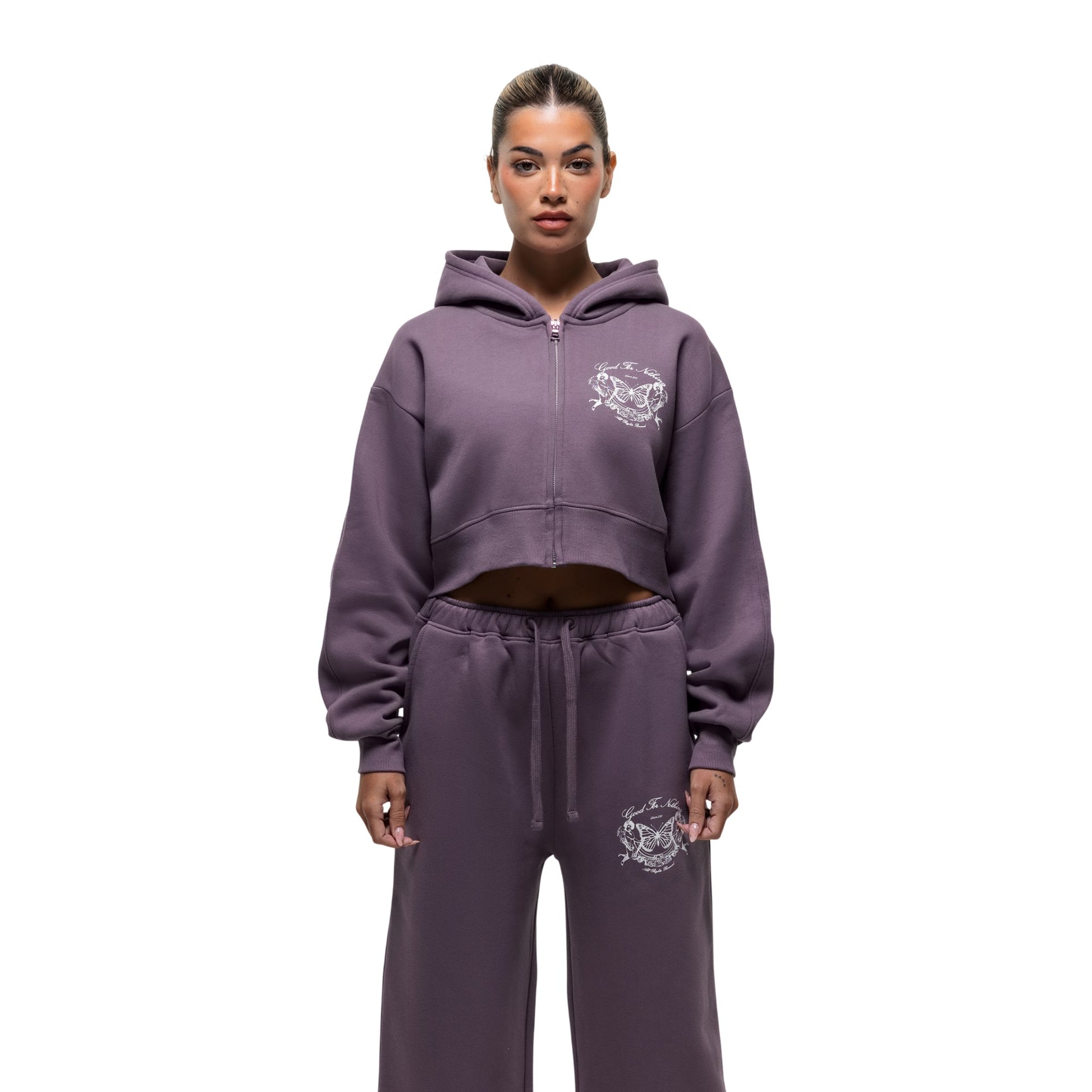 Purple - Front - Good For Nothing Womens-Ladies Angel Full Zip Crop Hoodie
