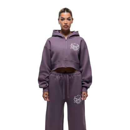 Purple - Front - Good For Nothing Womens-Ladies Angel Full Zip Crop Hoodie