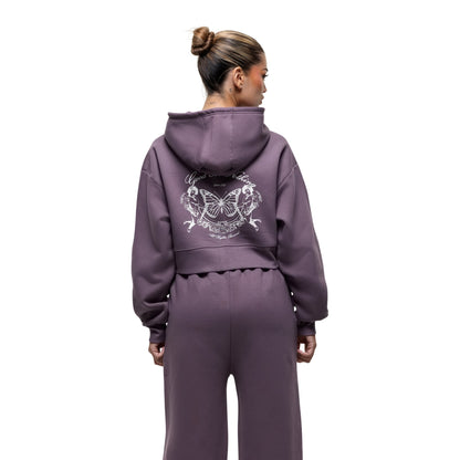 Purple - Back - Good For Nothing Womens-Ladies Angel Full Zip Crop Hoodie