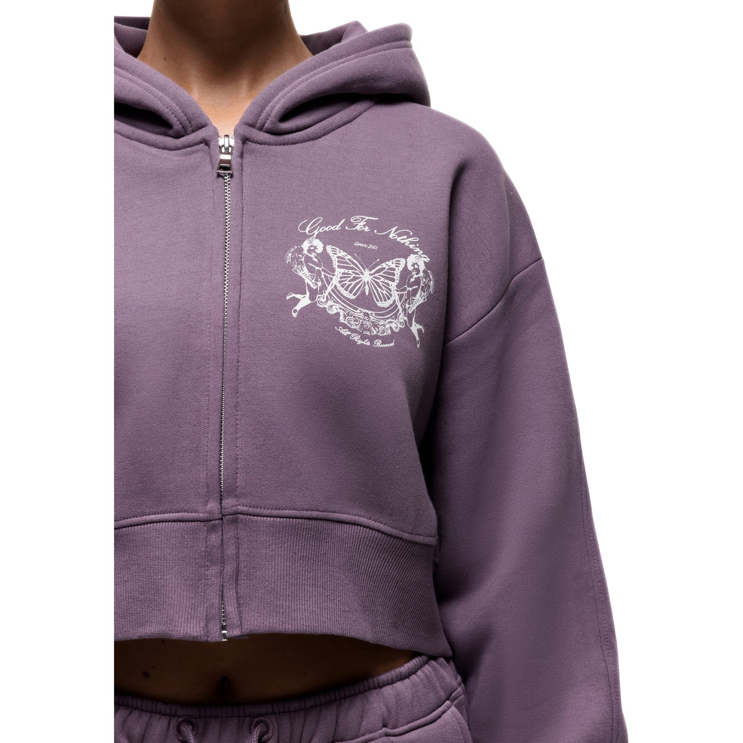 Purple - Side - Good For Nothing Womens-Ladies Angel Full Zip Crop Hoodie