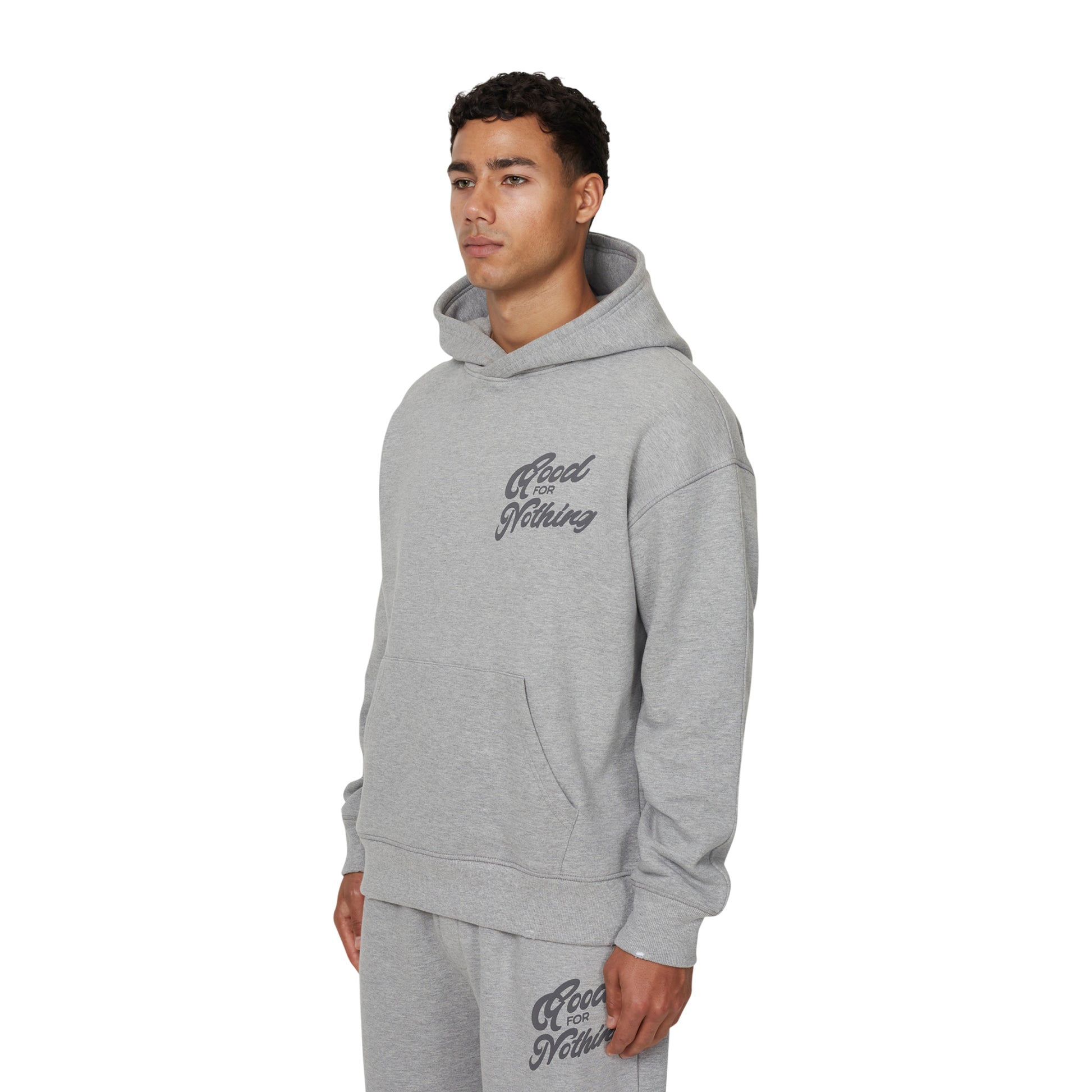 Grey - Side - Good For Nothing Mens Funky French Terry Pull Over Hoodie