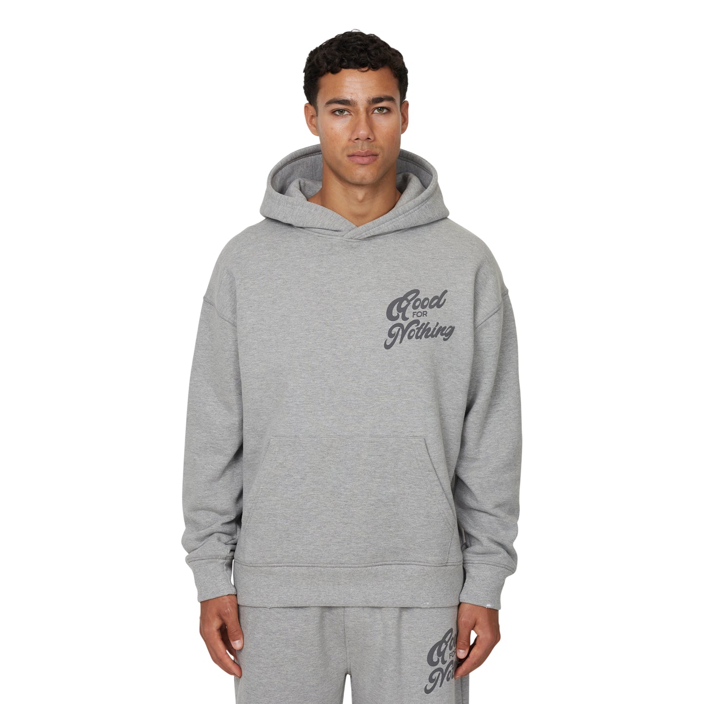 Grey - Front - Good For Nothing Mens Funky French Terry Pull Over Hoodie