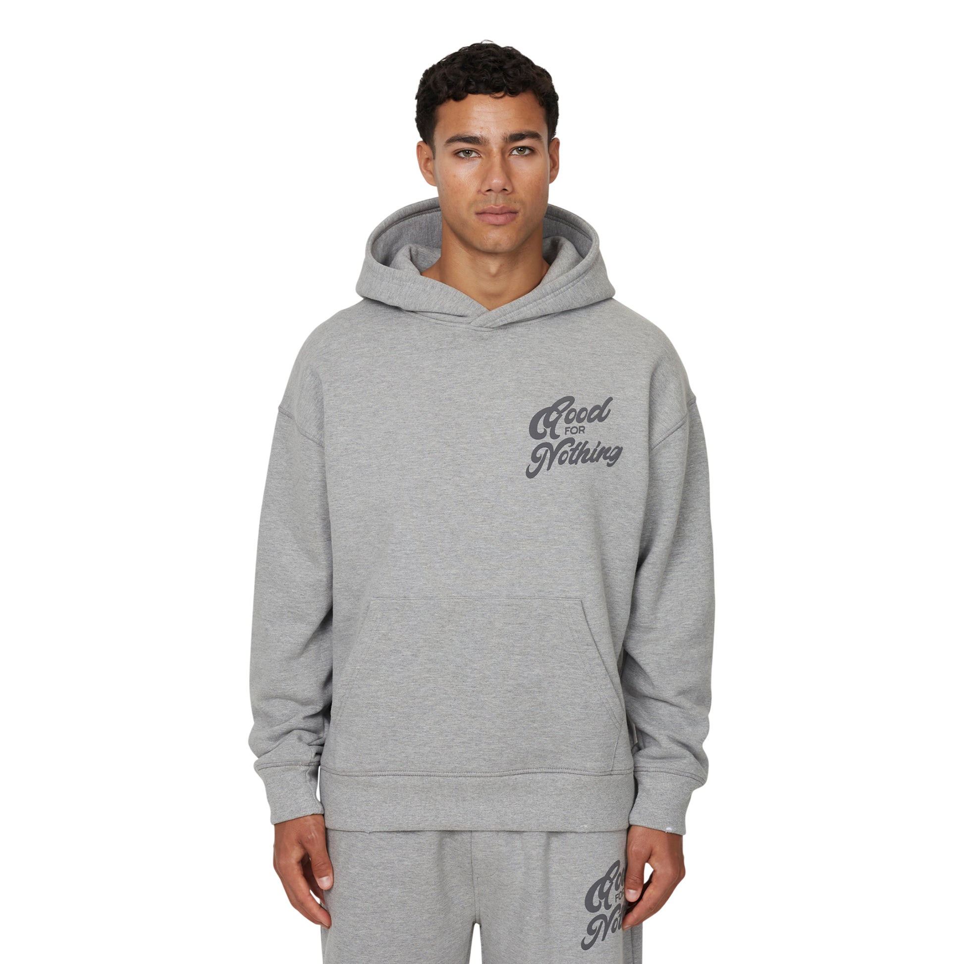 Grey - Front - Good For Nothing Mens Funky French Terry Pull Over Hoodie
