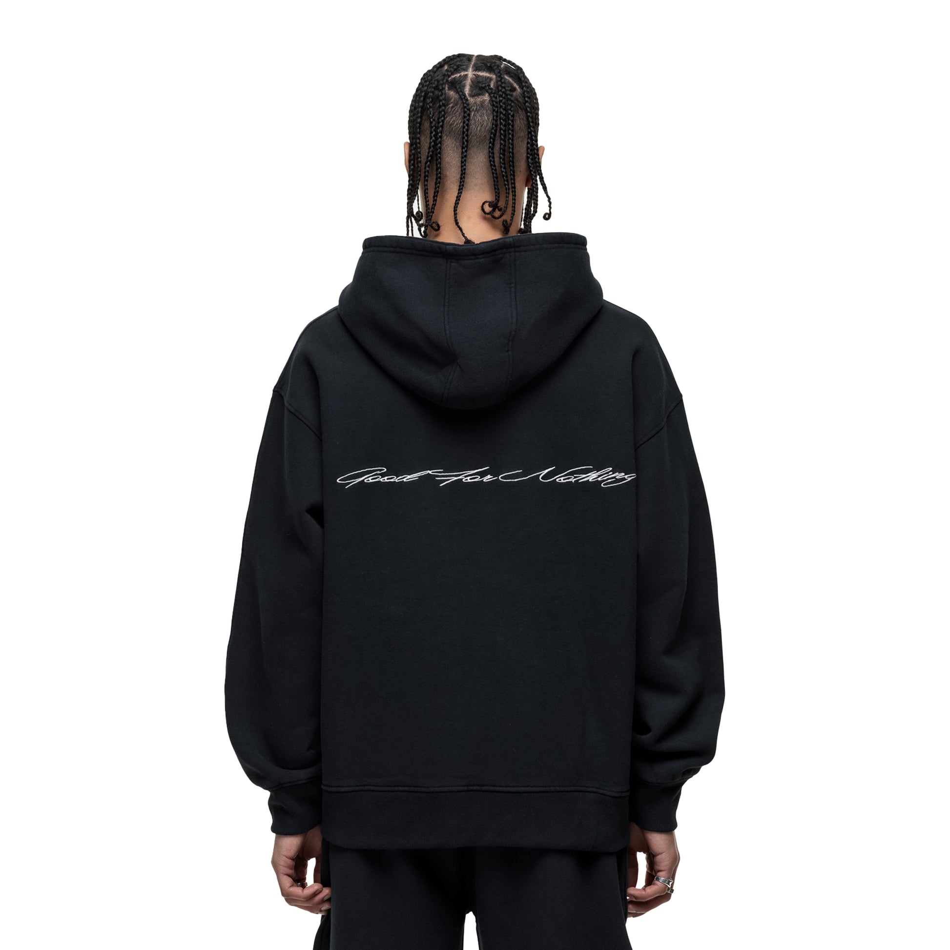 Black - Back - Good For Nothing Mens Scribble Pull Over Oversized Hoodie