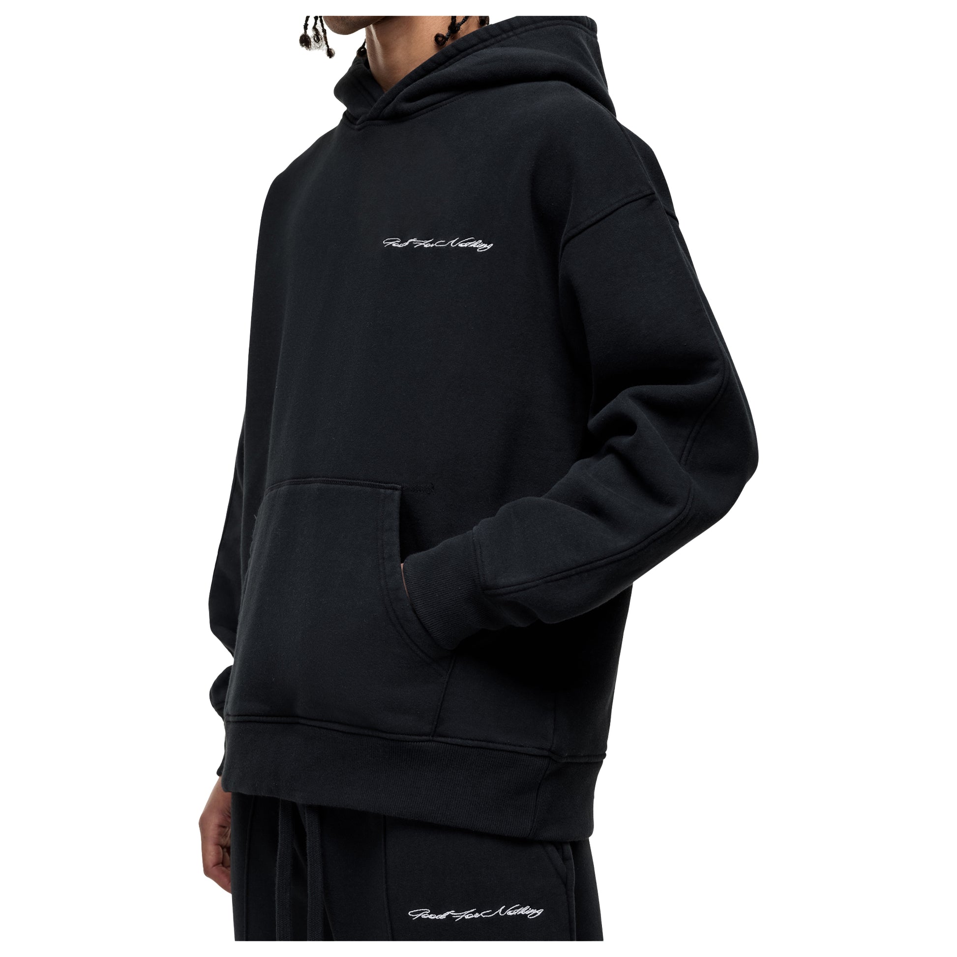 Black - Side - Good For Nothing Mens Scribble Pull Over Oversized Hoodie