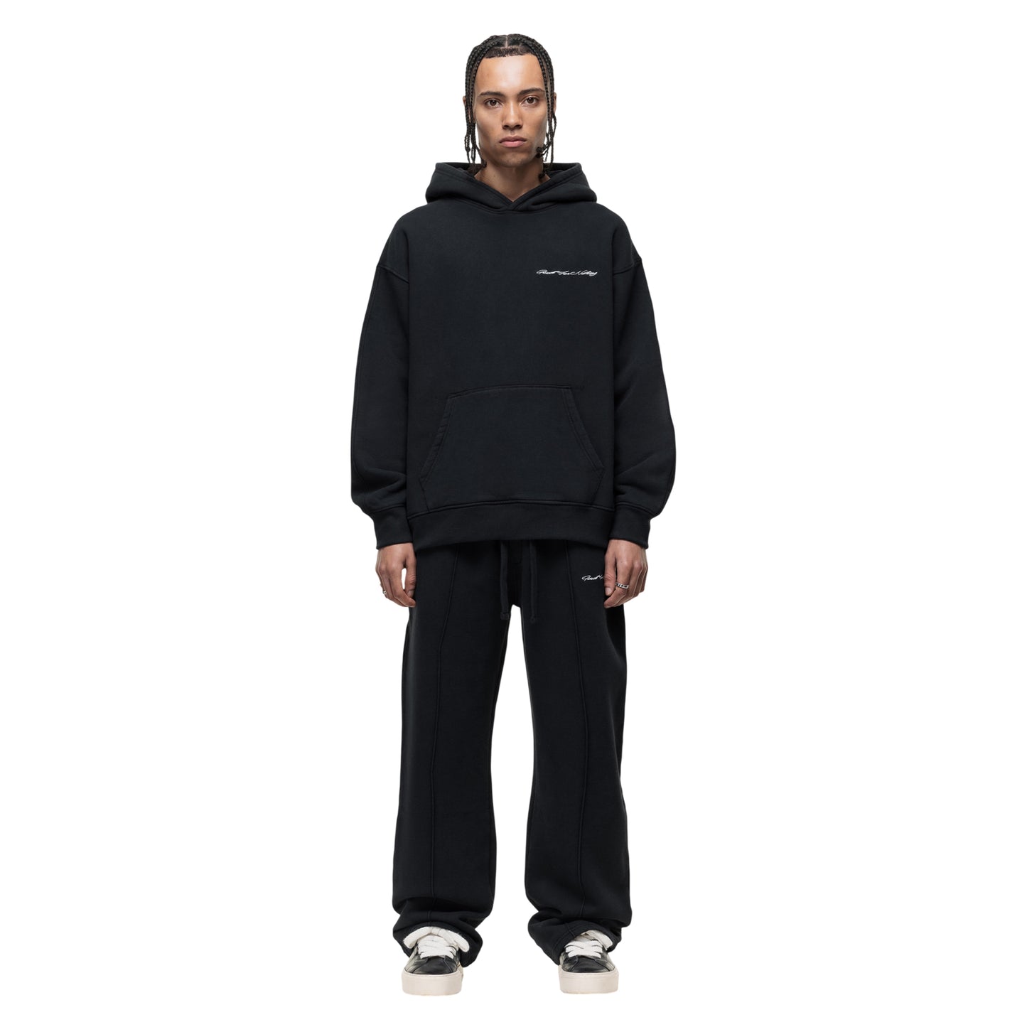 Black - Pack Shot - Good For Nothing Mens Scribble Pull Over Oversized Hoodie