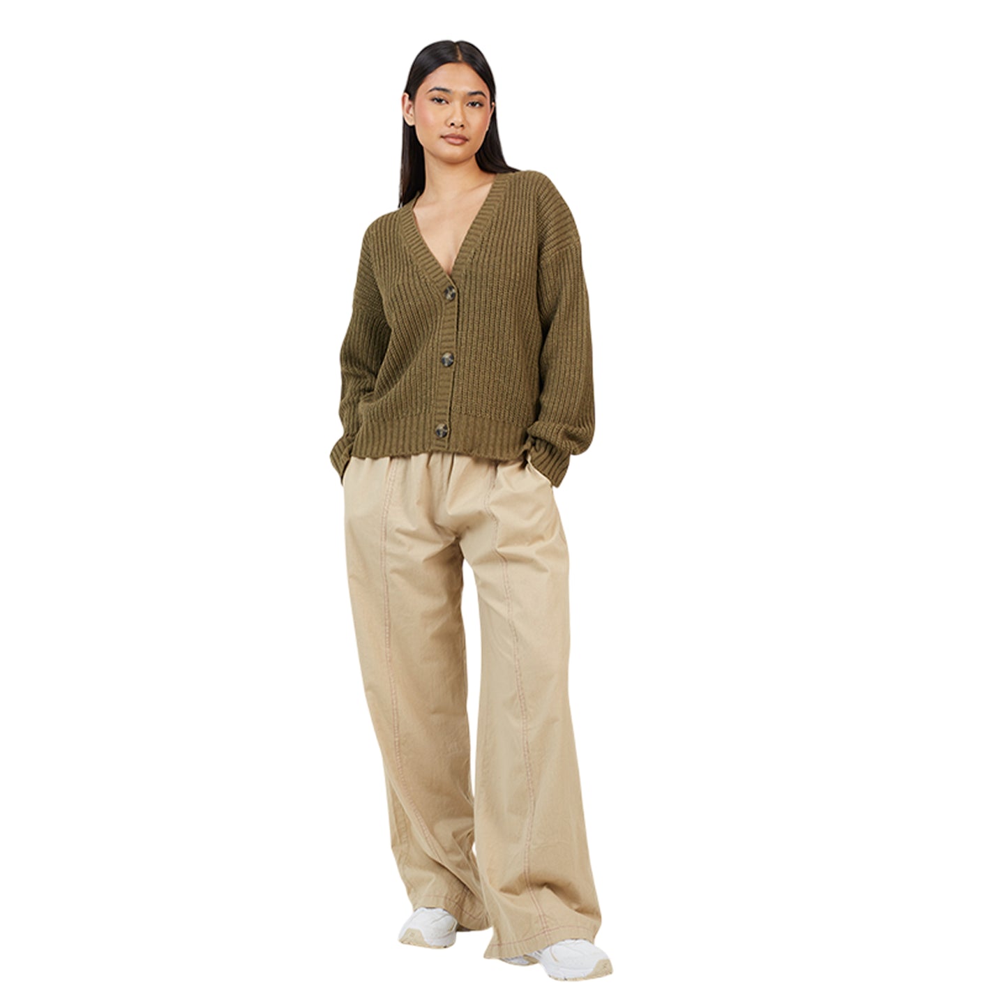 Khaki - Lifestyle - Brave Soul Womens-Ladies Fisherman Ribbed Cardigan