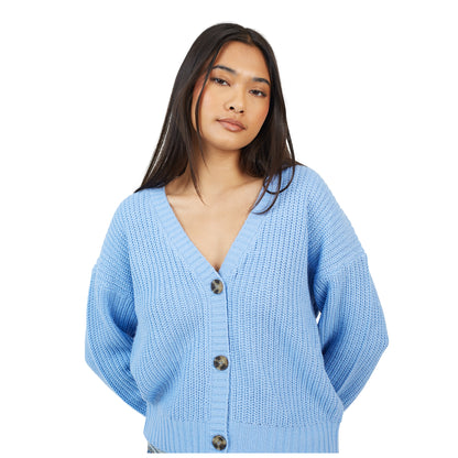 Blue - Side - Brave Soul Womens-Ladies Fisherman Ribbed Cardigan