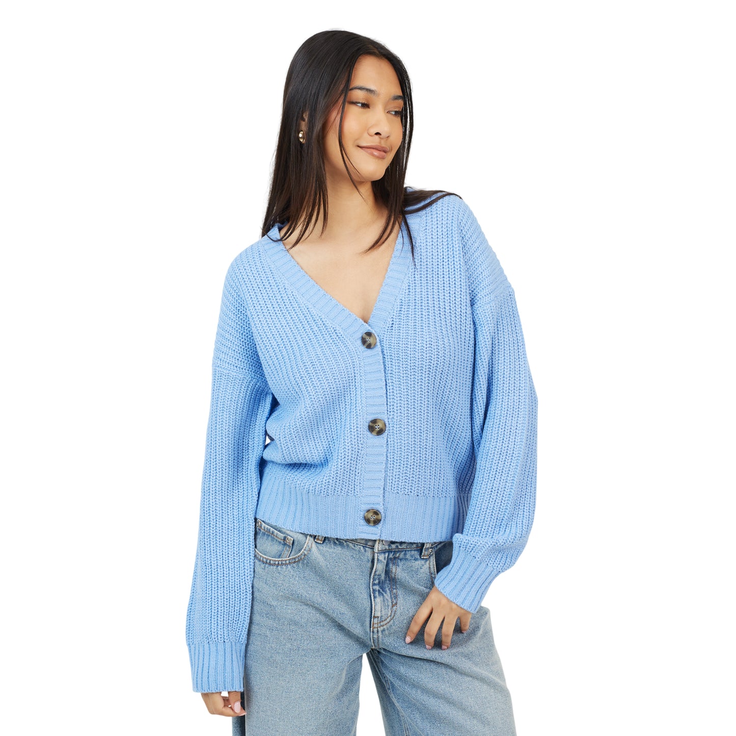 Blue - Front - Brave Soul Womens-Ladies Fisherman Ribbed Cardigan
