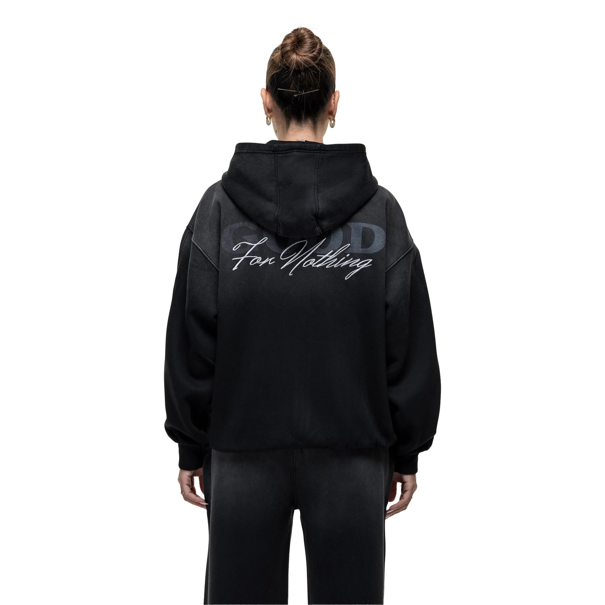 Black - Back - Good For Nothing Womens-Ladies Spray Full Zip Hoodie