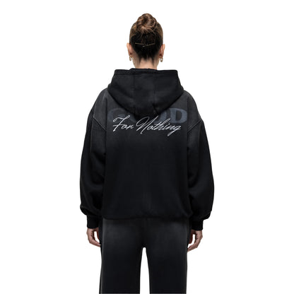 Black - Back - Good For Nothing Womens-Ladies Spray Full Zip Hoodie