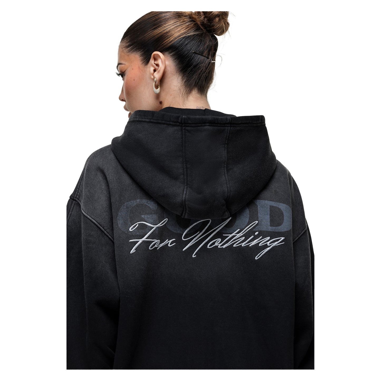 Black - Side - Good For Nothing Womens-Ladies Spray Full Zip Hoodie