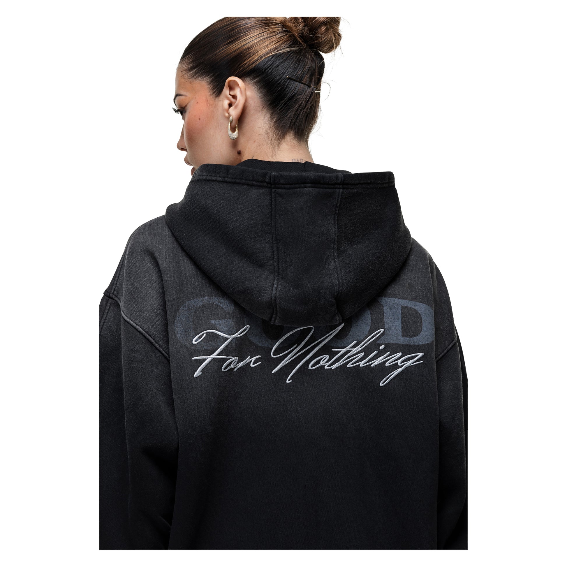 Black - Side - Good For Nothing Womens-Ladies Spray Full Zip Hoodie