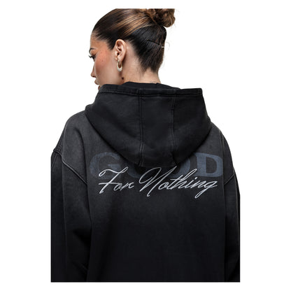 Black - Side - Good For Nothing Womens-Ladies Spray Full Zip Hoodie