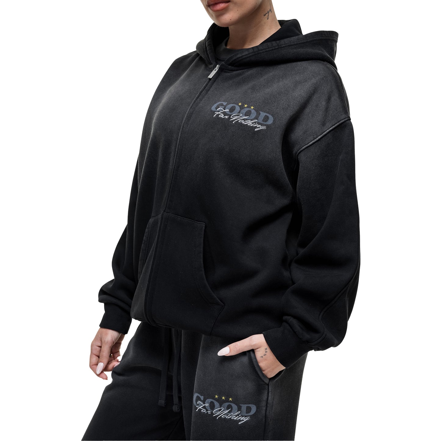 Black - Lifestyle - Good For Nothing Womens-Ladies Spray Full Zip Hoodie
