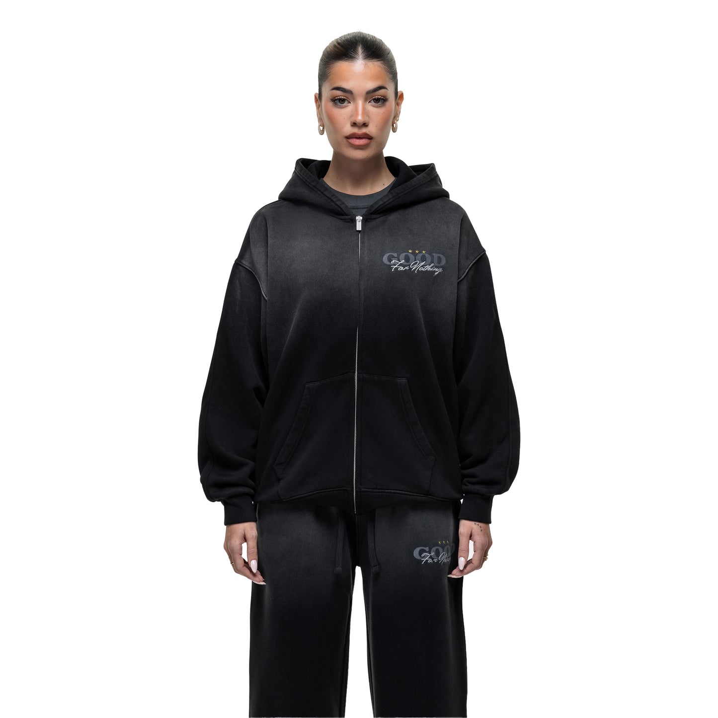 Black - Front - Good For Nothing Womens-Ladies Spray Full Zip Hoodie