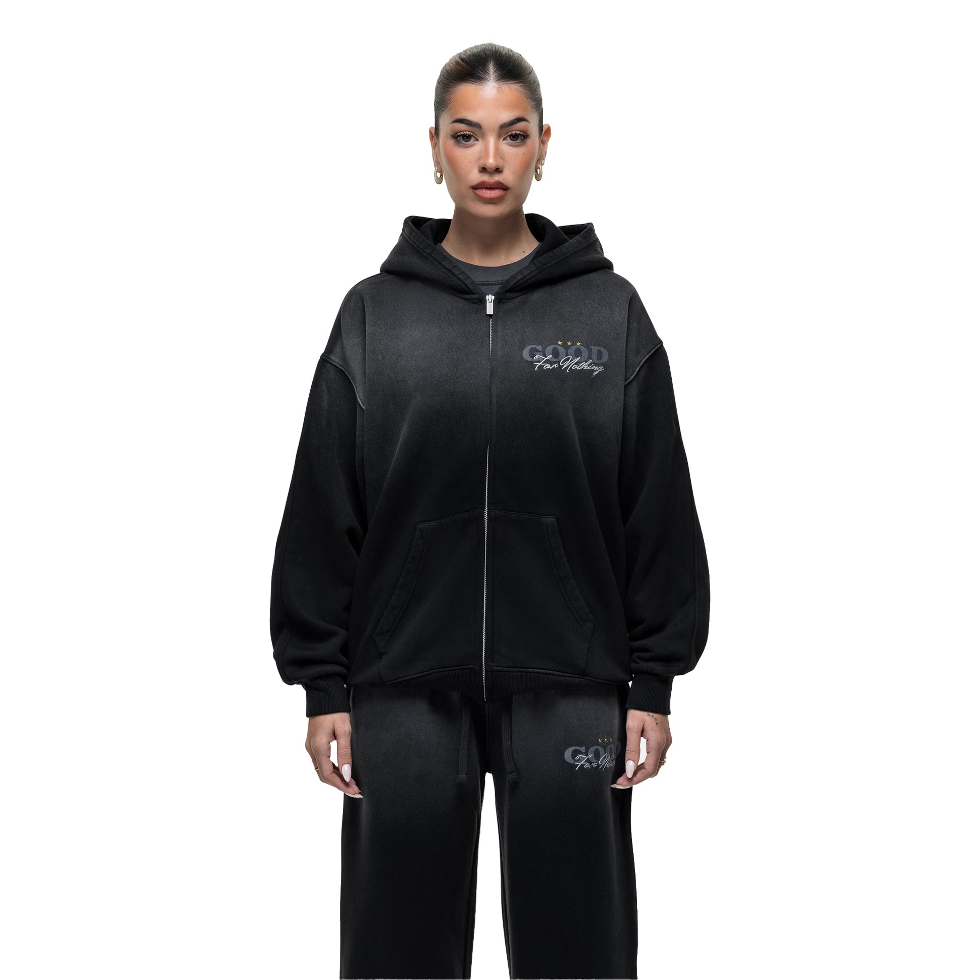 Black - Front - Good For Nothing Womens-Ladies Spray Full Zip Hoodie