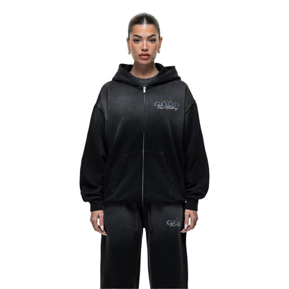 Black - Front - Good For Nothing Womens-Ladies Spray Full Zip Hoodie