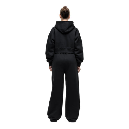 Black - Back - Good For Nothing Womens-Ladies Full Zip Crop Hoodie