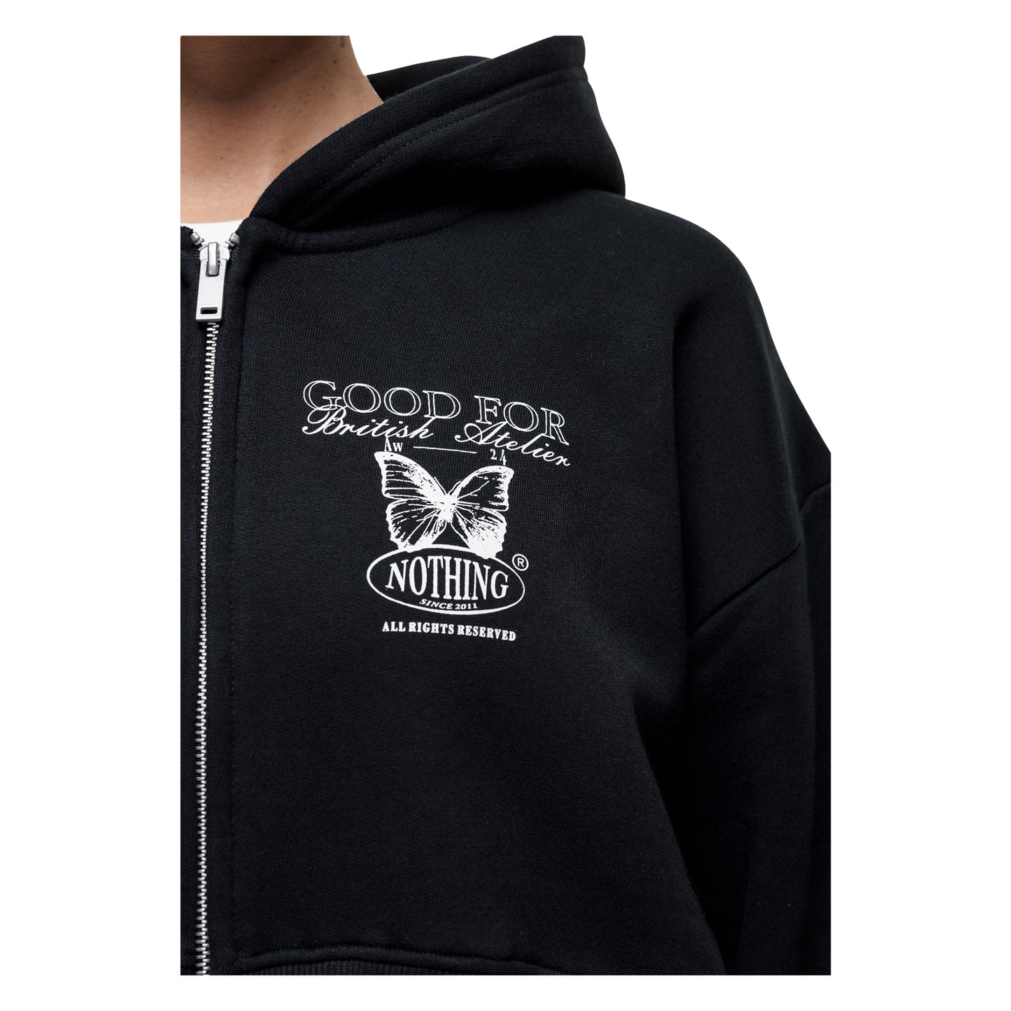 Black - Side - Good For Nothing Womens-Ladies Full Zip Crop Hoodie