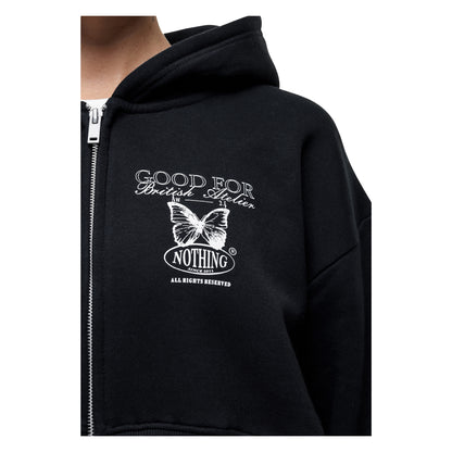 Black - Side - Good For Nothing Womens-Ladies Full Zip Crop Hoodie