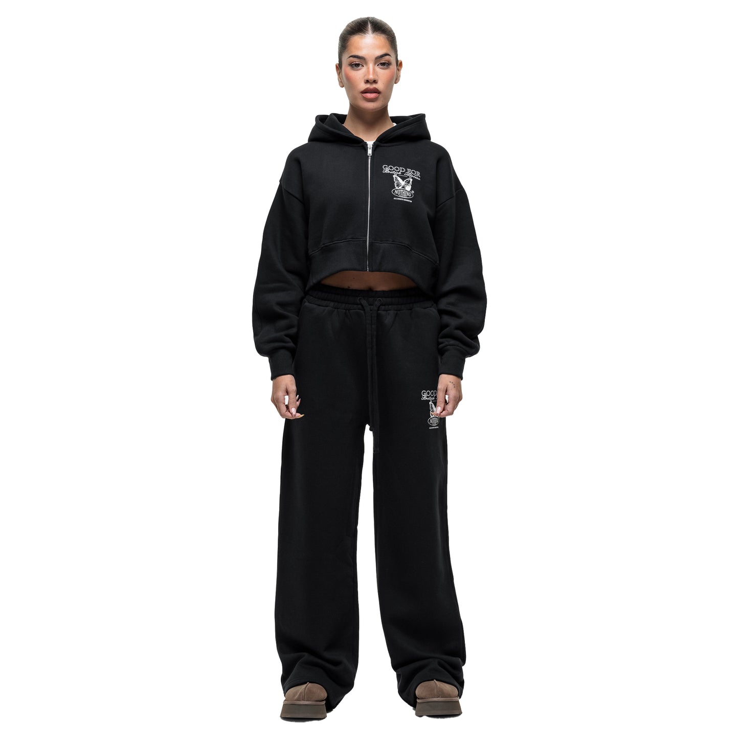 Black - Lifestyle - Good For Nothing Womens-Ladies Full Zip Crop Hoodie