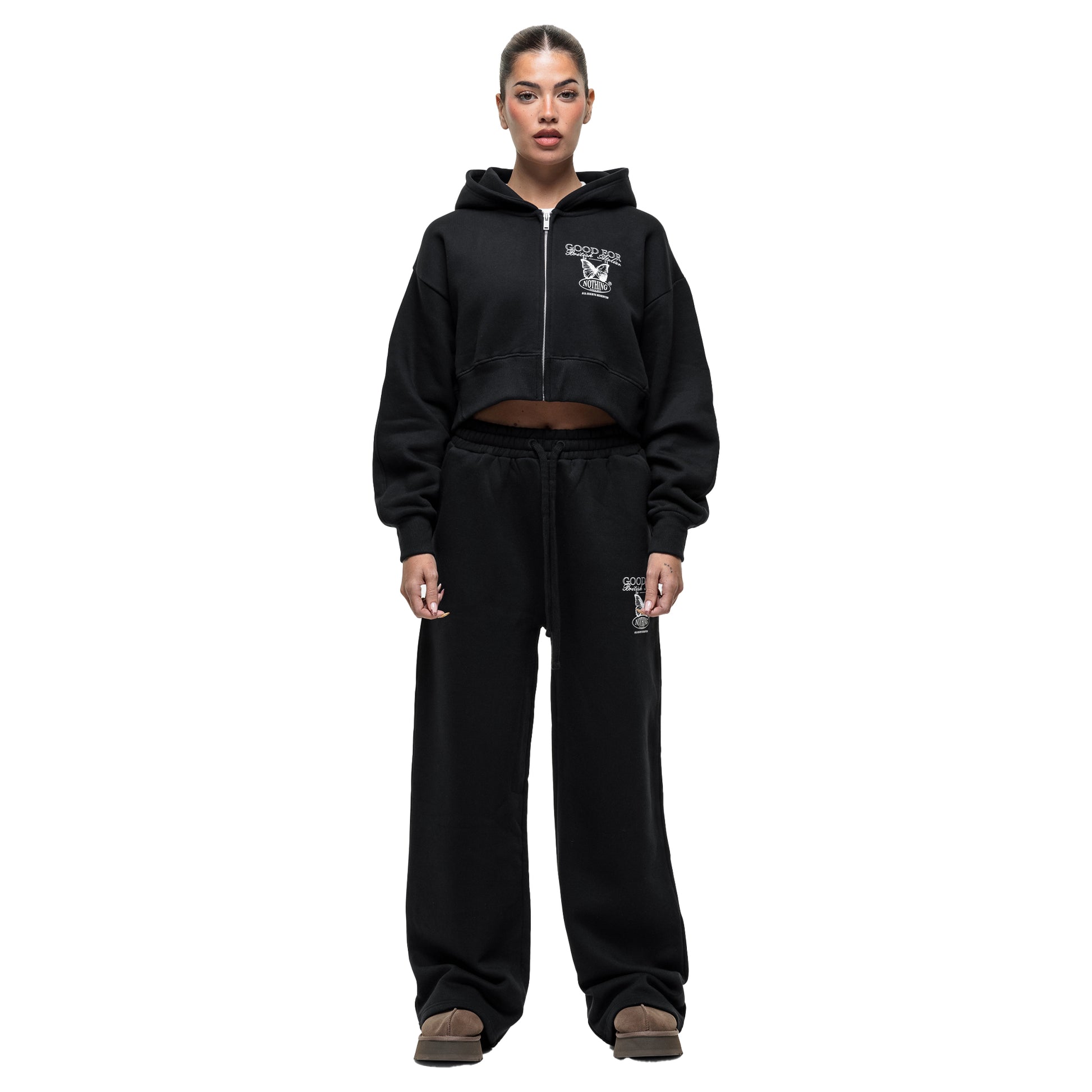 Black - Lifestyle - Good For Nothing Womens-Ladies Full Zip Crop Hoodie