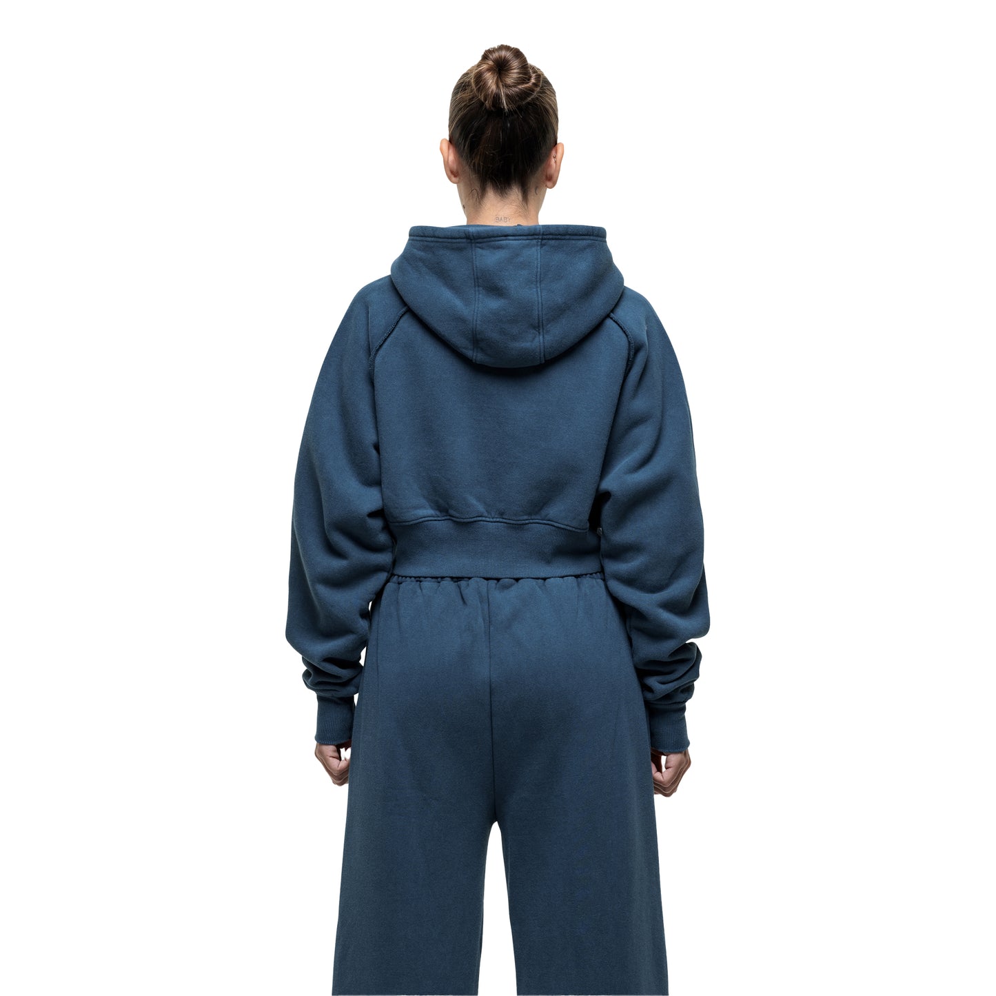 Blue - Back - Good For Nothing Womens-Ladies Distressed Raglan Crop Hoodie