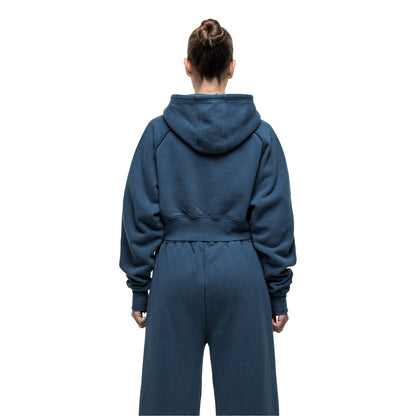 Blue - Back - Good For Nothing Womens-Ladies Distressed Raglan Crop Hoodie