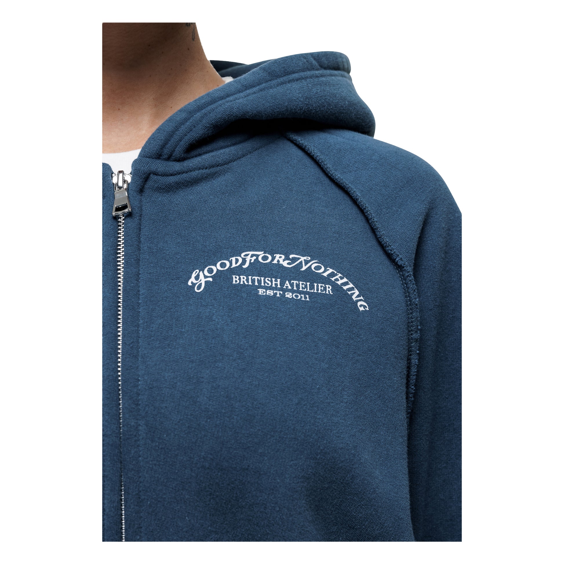 Blue - Side - Good For Nothing Womens-Ladies Distressed Raglan Crop Hoodie