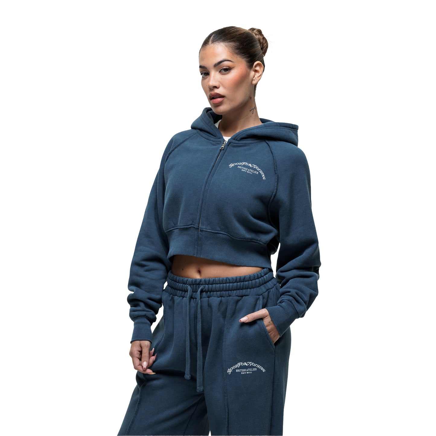 Blue - Lifestyle - Good For Nothing Womens-Ladies Distressed Raglan Crop Hoodie
