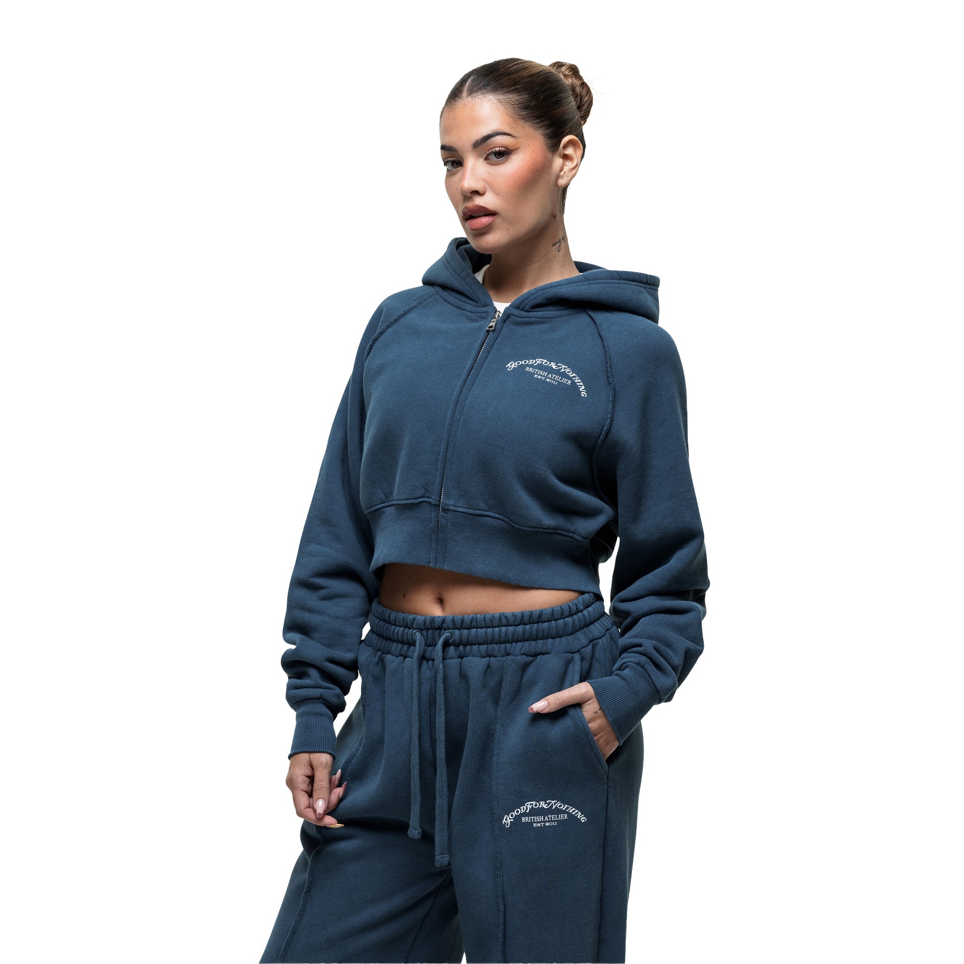 Blue - Lifestyle - Good For Nothing Womens-Ladies Distressed Raglan Crop Hoodie
