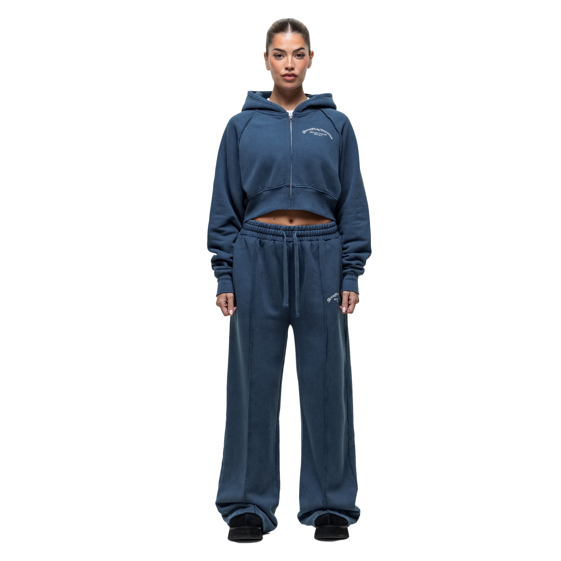Blue - Pack Shot - Good For Nothing Womens-Ladies Distressed Raglan Crop Hoodie