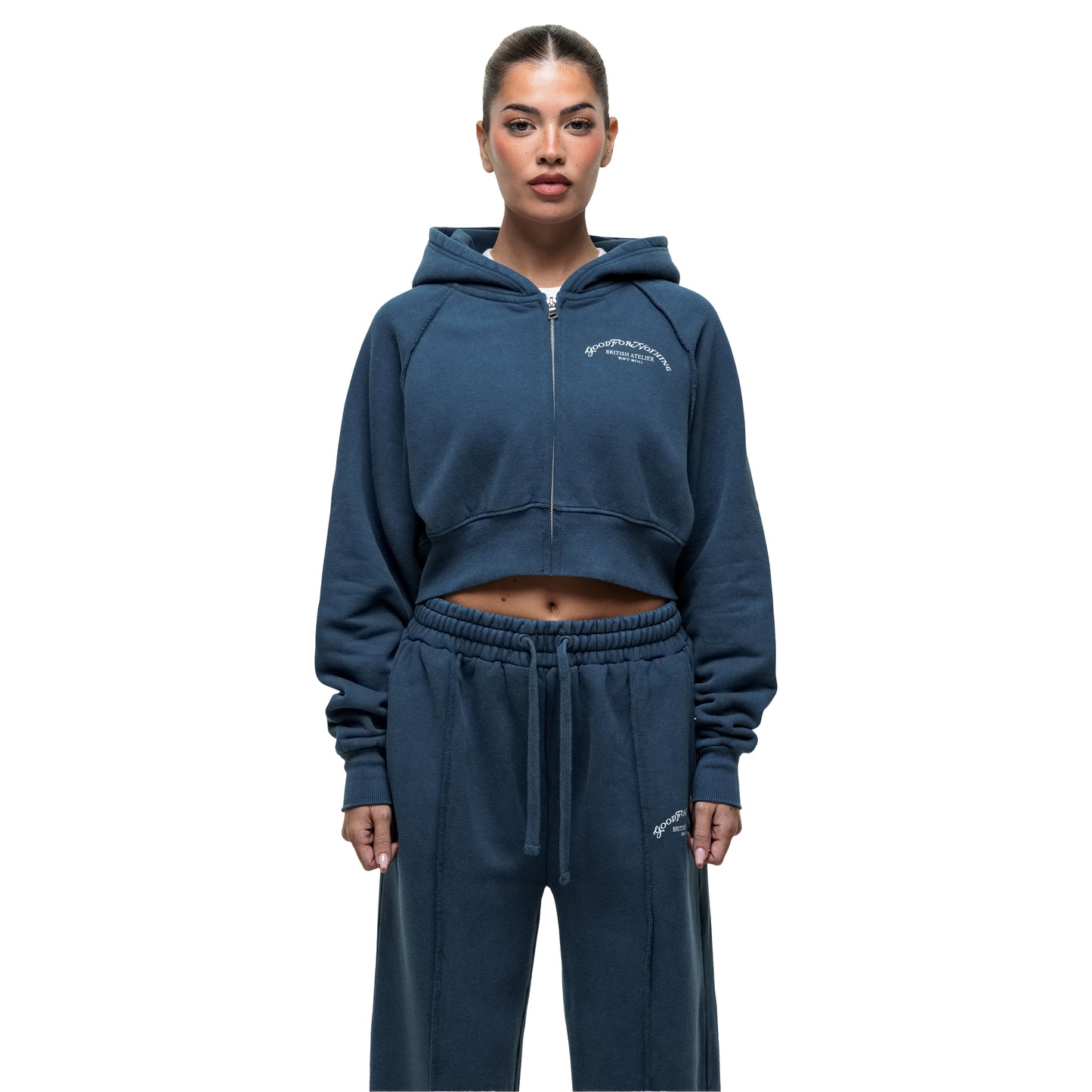 Blue - Front - Good For Nothing Womens-Ladies Distressed Raglan Crop Hoodie