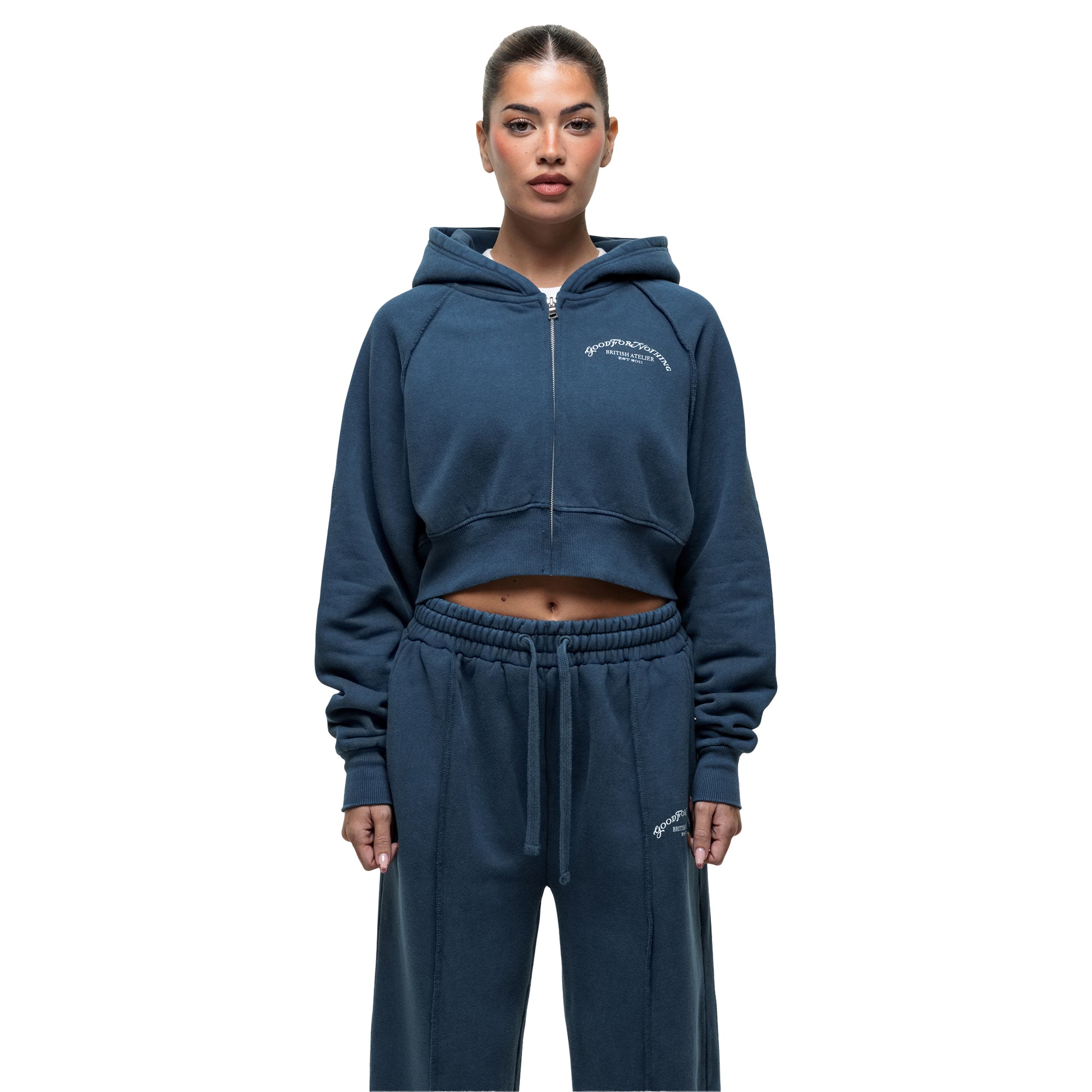 Blue - Front - Good For Nothing Womens-Ladies Distressed Raglan Crop Hoodie