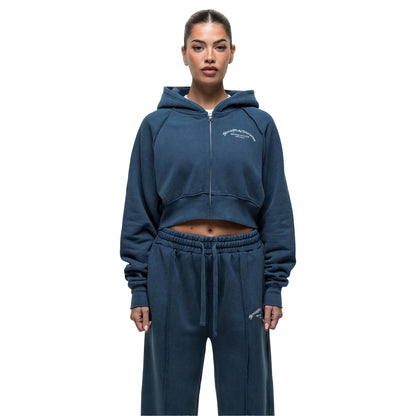 Blue - Front - Good For Nothing Womens-Ladies Distressed Raglan Crop Hoodie