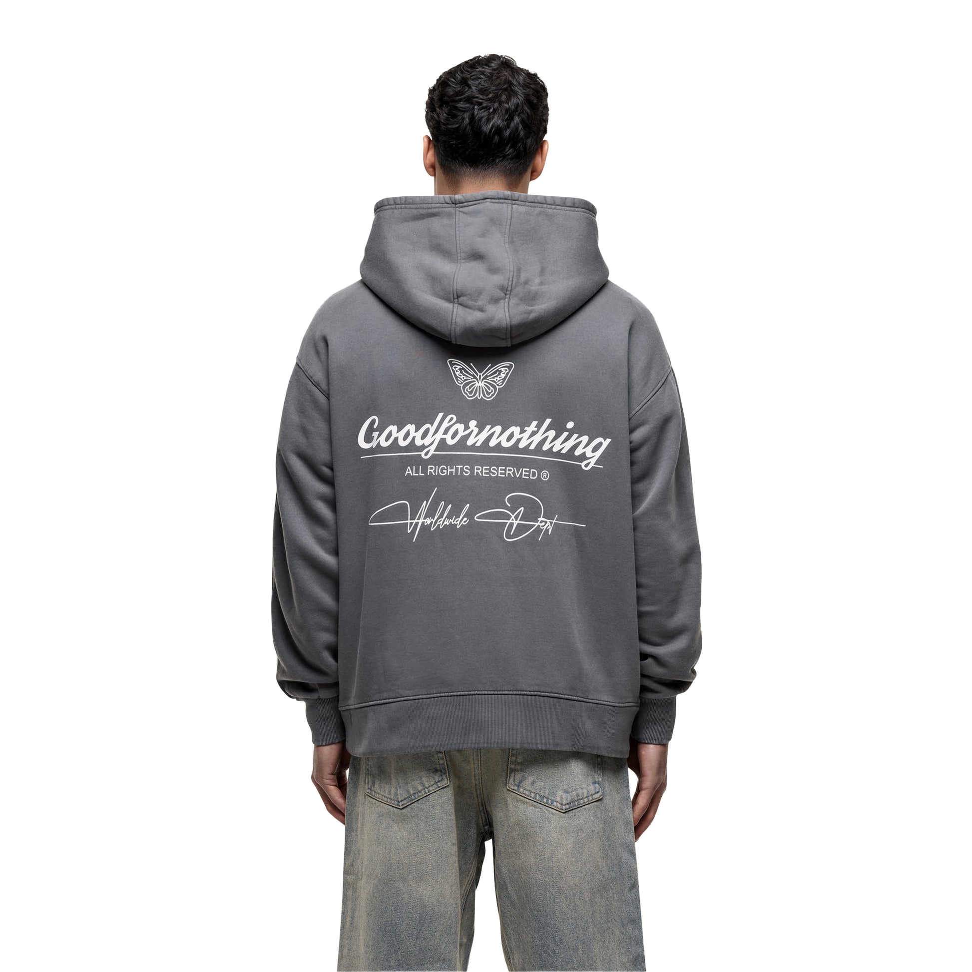 Grey - Back - Good For Nothing Mens Cult Graphic Pull Over Oversized Hoodie