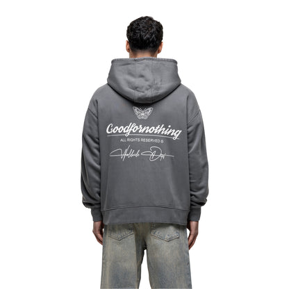 Grey - Back - Good For Nothing Mens Cult Graphic Pull Over Oversized Hoodie