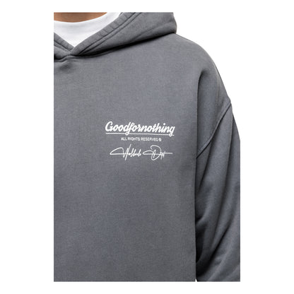 Grey - Side - Good For Nothing Mens Cult Graphic Pull Over Oversized Hoodie
