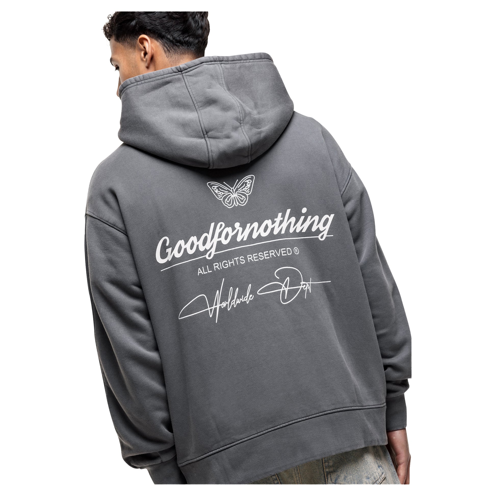 Grey - Lifestyle - Good For Nothing Mens Cult Graphic Pull Over Oversized Hoodie