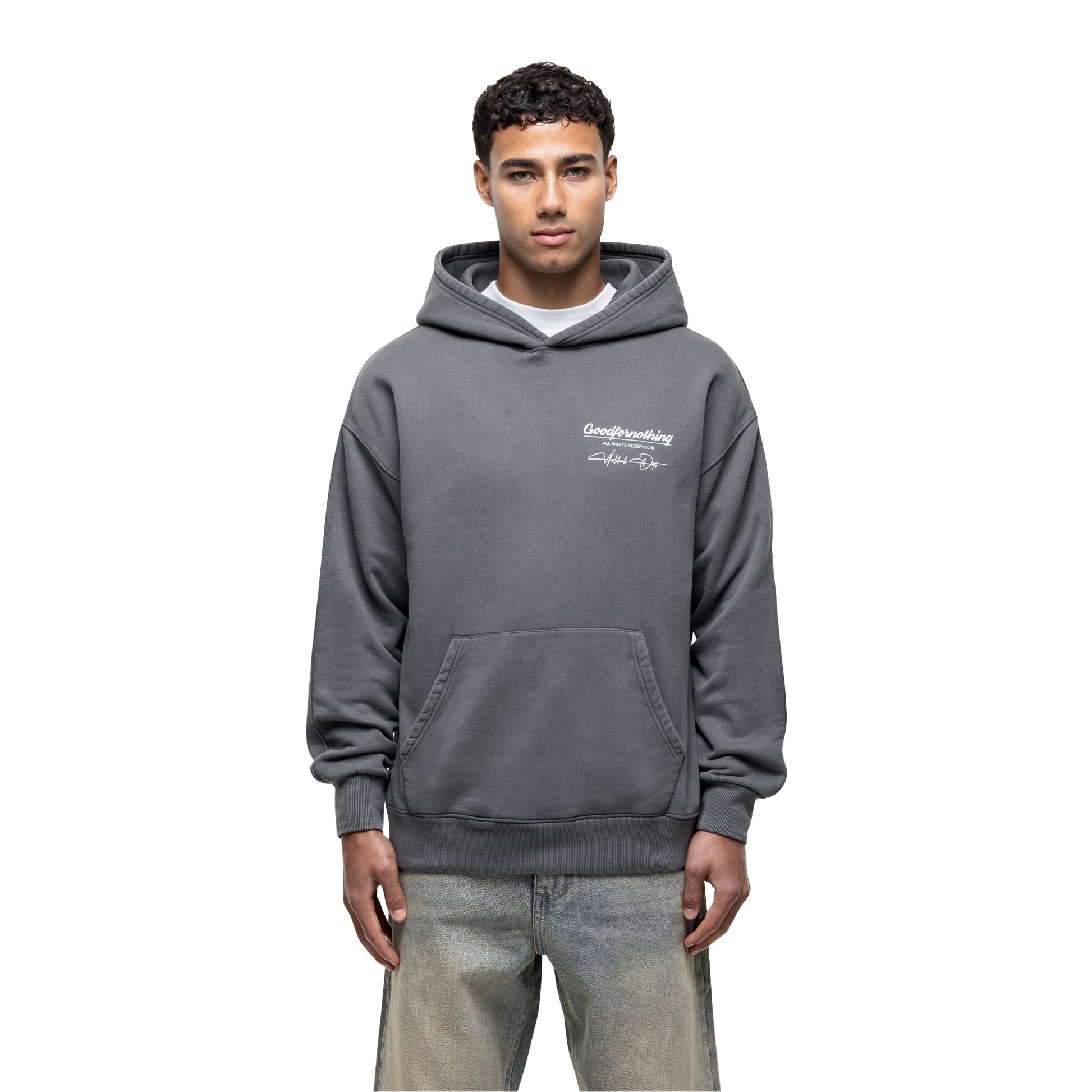 Grey - Front - Good For Nothing Mens Cult Graphic Pull Over Oversized Hoodie