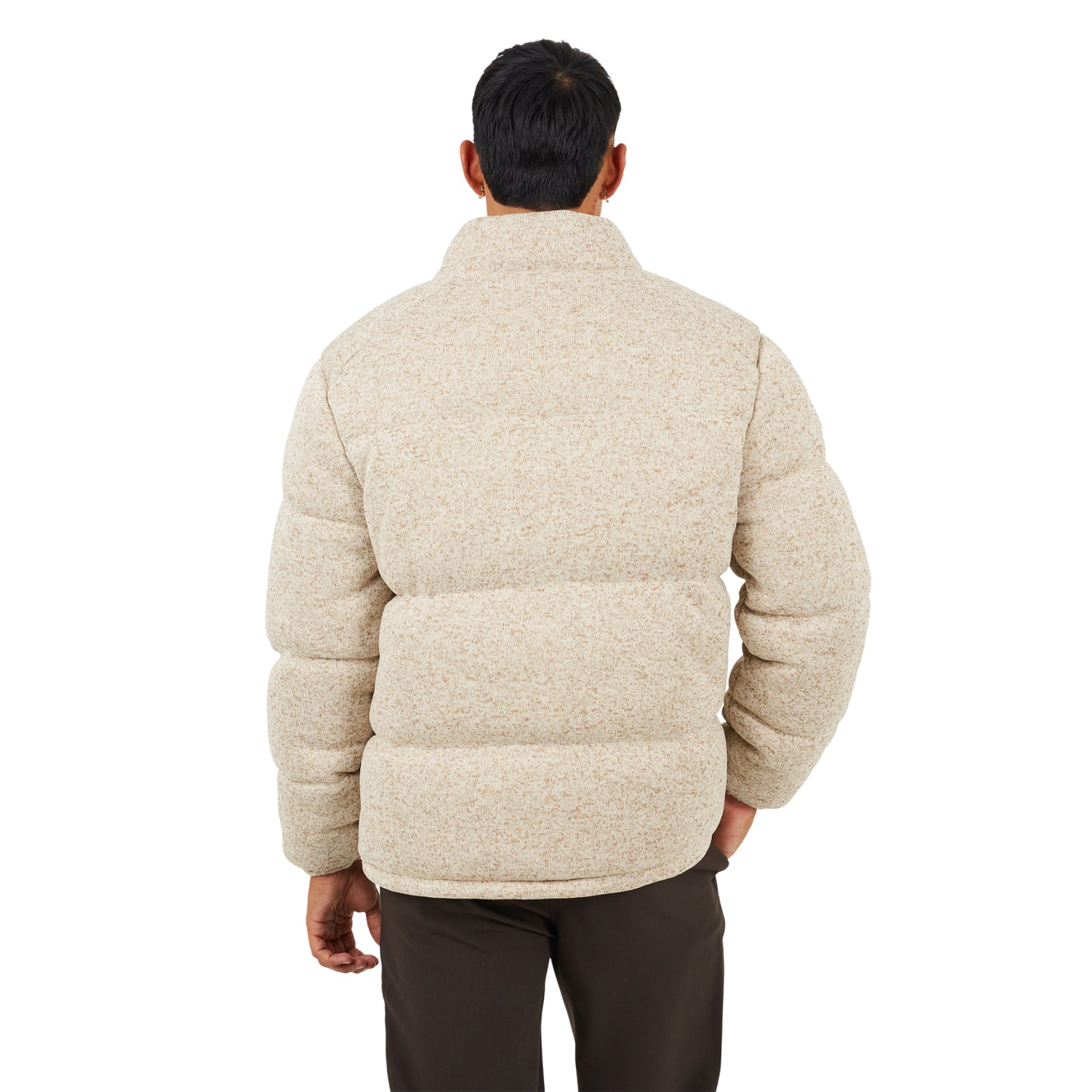 Stone - Back - Brave Soul Mens Knitted Funnel Neck Padded Jacket
